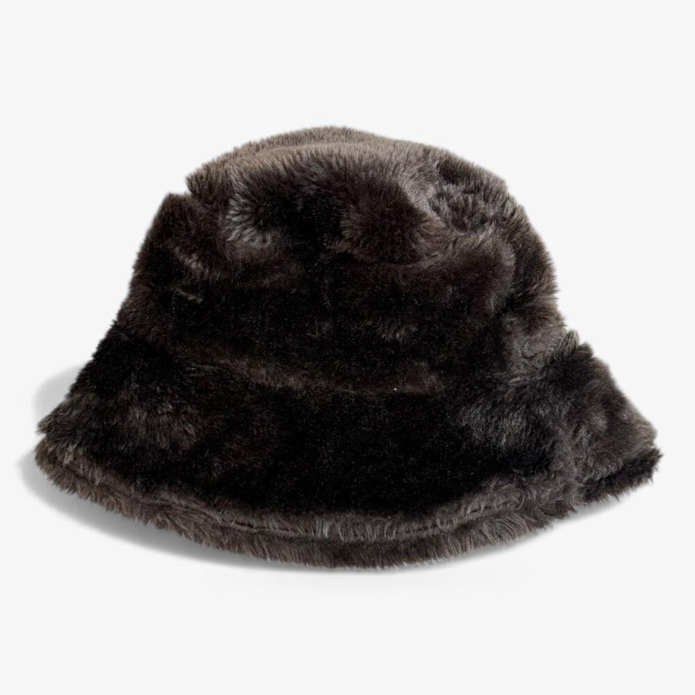 Brown Faux Fur Bucket Hat – Y2K Winter Grunge